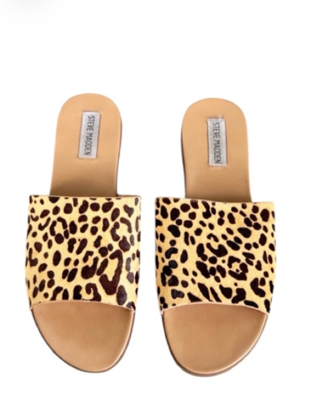 Steve Madden Karolyn leopard print calf hair open toe slide sandals size 9.5